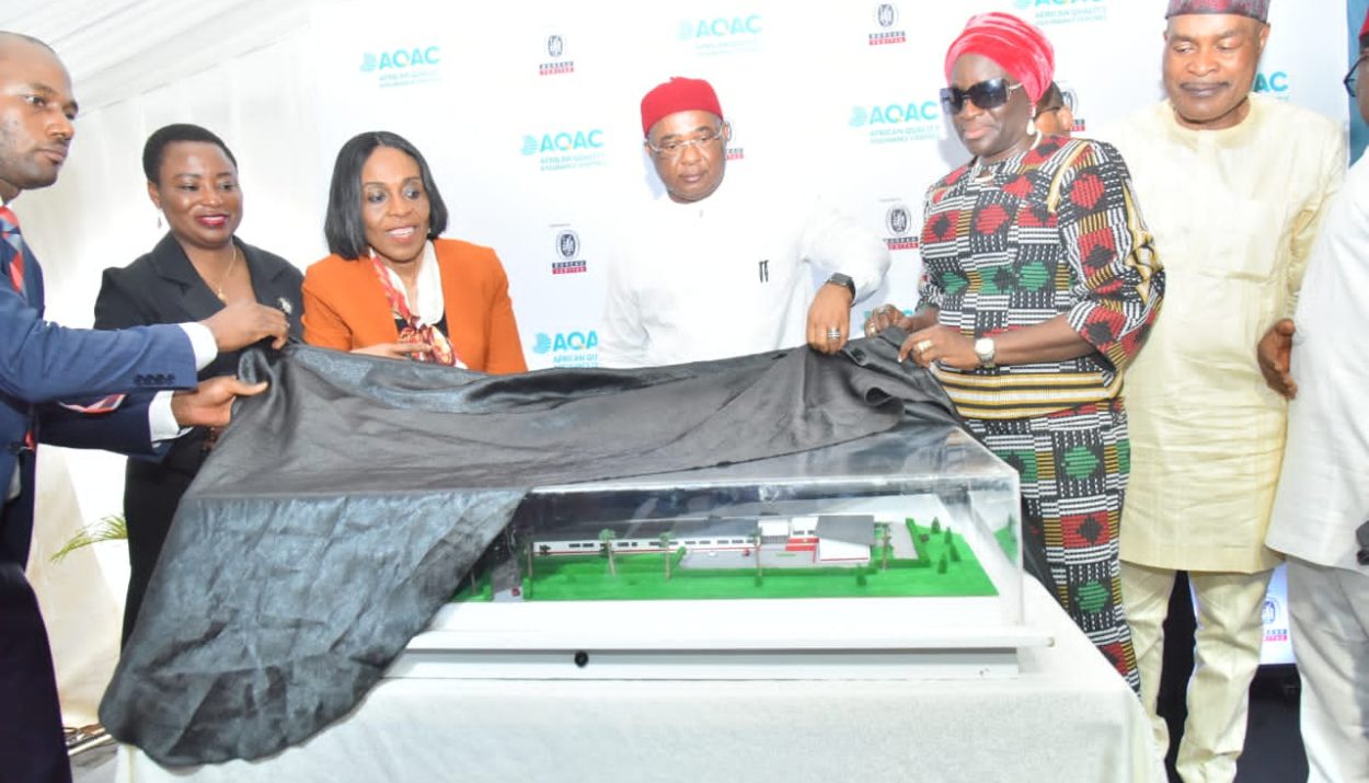 L-R: Director, Export Development, Afrexim Bank, Mrs.Oluranti Doherty, Executive Vice President, Intra African Trade and Export Development, Afrexim Bank, Mrs. Awani, Governor Hope Uzodimma of Imo State, Deputy Governor, Lady Chinyere and APC Deputy National Chairman (South), Chief Emma Enukwu at the unveiling of the Africa Import-Export (Afrexim) Bank Africa Quality Assurance Centre (AQAC) at Umuowa Ngor Okpala Local Government Area of Imo State...Monday