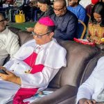 Chief Jerry Chukuweke,Chairmaan of the occasion(Left),Most Rev. Dr. Lucius Iwejuru Ugorji, Archbishop of Owerri Archdiocesea(Middle),Hon Cosmus Iwu,Secretary to Imo Government(Right) during unveiling of OASS,recently.