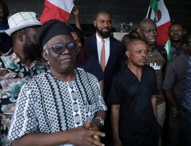 NLC President,Joe Ajero accompanied by Femi Falana and other activists to honour police invitation in Abuja,yesterday.