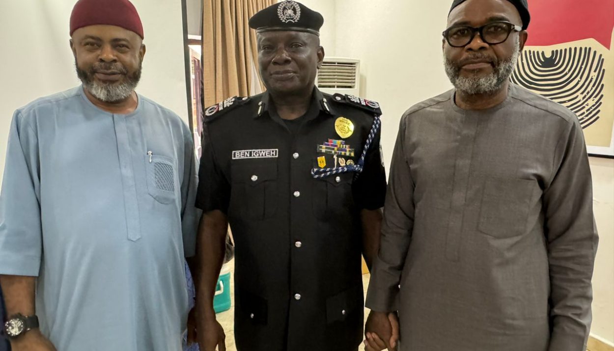 L-R: Prince Dr Henry Chekwas Oluoha, AIG Benneth Igweh, and Mr Nwabugo Okechukwu during assumption of Igweh as new zone 7 AIG, Abuja