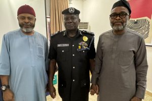 L-R: Prince Dr Henry Chekwas Oluoha, AIG Benneth Igweh, and Mr Nwabugo Okechukwu during assumption of Igweh as new zone 7 AIG, Abuja