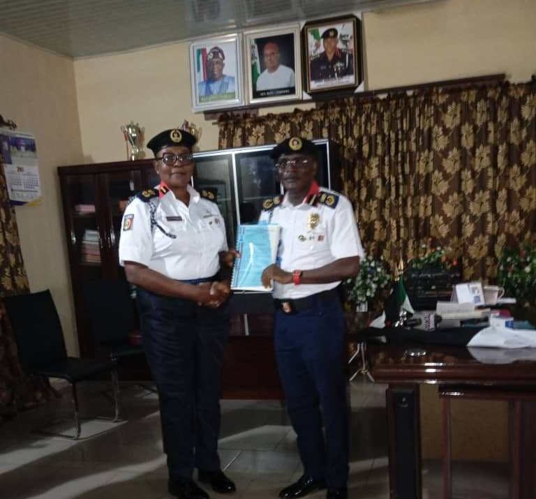 Outing going Imo NSCDC ,Commandant Matthew Sunday Ovye(Right) handing over to Commandant Mary E. Mbanugo(Left) on 16th September 2024.